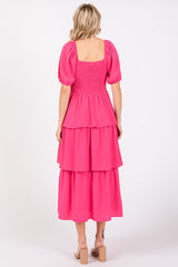 Fuchsia Smocked Body Ruffled Tiered Dress