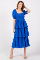 Royal Blue Smocked Body Ruffled Tiered Maternity Dress