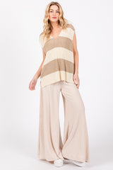 Cream Striped V-Neck Sweater Tank