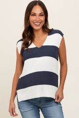 Navy Striped V-Neck Maternity Sweater Tank