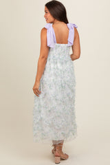 Lavender Floral Ruffle Tiered Maternity Maxi Dress