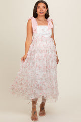 Light Pink Floral Ruffle Tiered Maternity Maxi Dress