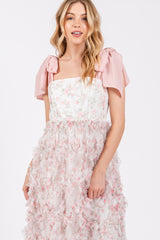 Light Pink Floral Ruffle Tiered Maxi Dress