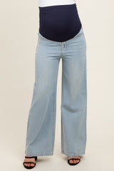 Light Blue Super Wide Leg Maternity Jeans