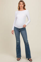 Blue Distressed Knee Flare Leg Maternity Jeans