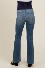 Blue Distressed Knee Flare Leg Maternity Jeans