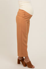 Camel Cropped Wide Leg Maternity Trousers