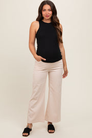 Cream Wide Leg Cropped Maternity Pants