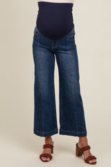 Navy Blue Front Seam Wide Leg Maternity Jeans