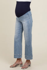 Light Blue Cuffed Wide Leg Maternity Jeans