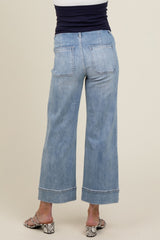 Light Blue Cuffed Wide Leg Maternity Jeans