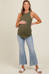 Light Blue Fringe Hem Maternity Crop Flare Jeans