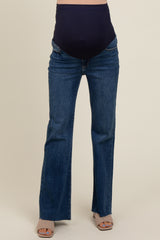 Navy Blue Flare Leg Raw Hem Maternity Jeans