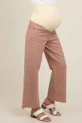 Beige Wide Leg Raw Hem Maternity Jeans