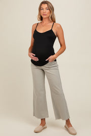 Light Olive Wide Leg Raw Hem Maternity Jeans