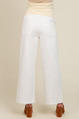 White Wide Leg Raw Hem Maternity Jeans