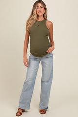 Light Blue Acid Wash Open Knee Maternity Bootcut Jeans