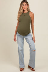 Light Blue Acid Wash Open Knee Maternity Bootcut Jeans