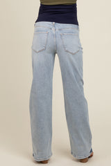 Light Blue Acid Wash Open Knee Maternity Bootcut Jeans