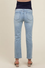 Light Blue Slim Straight Cropped Maternity Jeans