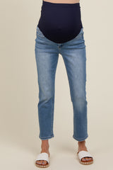 Blue Slim Straight Maternity Ankle Crop Jeans