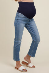 Blue Slim Straight Maternity Ankle Crop Jeans