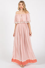 Peach Tile Off Shoulder Tassel Edge Maxi Dress