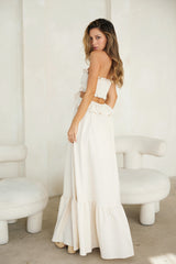 Cream Ruffle Top Cutout Linen Halter Maxi Dress