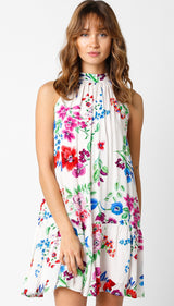 Multicolor Floral Back Cutout Mini Dress