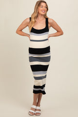 Black Striped Sweater Square Neck Maternity Midi Dress