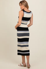 Black Striped Sweater Square Neck Maternity Midi Dress