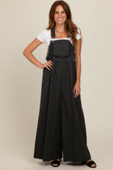 Charcoal Crochet Lace Trim Overalls