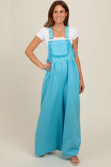 Blue Crochet Lace Trim Overalls