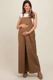 Mocha Crochet Lace Trim Maternity Overalls