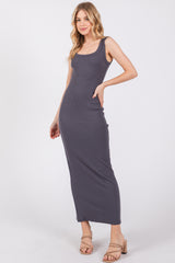 Charcoal Rib Knit Maxi Dress