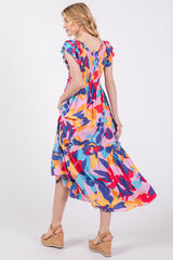 Multi-Color Smocked Ruffle Midi Dress