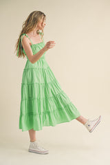 Lime Tiered Tie Strap Midi Dress