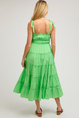 Lime Tiered Tie Strap Maternity Midi Dress