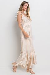 Cream Satin Ruffle Strap Tiered Maxi Dress