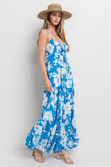 Royal Tropical Floral Open Back Maxi Dress