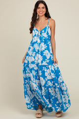 Royal Tropical Floral Open Back Maxi Dress