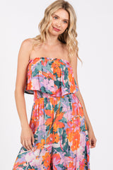 Multi Color Floral Smocked Ruffle Strapless Wide Leg Jumpsuit