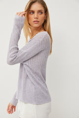 Periwinkle Knit V-Neck Long Sleeve Top