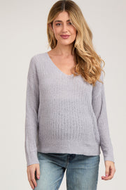 Periwinkle Knit V-Neck Maternity Long Sleeve Top