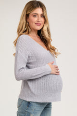 Periwinkle Knit V-Neck Maternity Long Sleeve Top