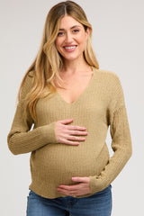 Olive Knit V-Neck Maternity Long Sleeve Top