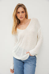 White Knit V-Neck Maternity Long Sleeve Top