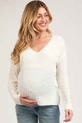 White Knit V-Neck Maternity Long Sleeve Top