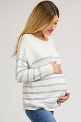 Blue Striped Cuff Maternity Sweater