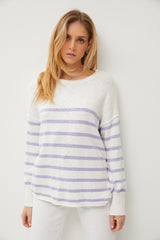 Periwinkle Striped Cuff Maternity Sweater